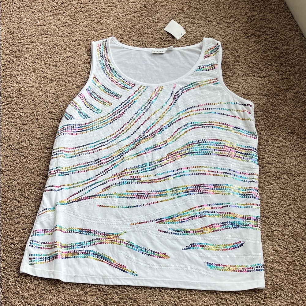 Cato White Sequin Embellished Tank Top - Picture 1 of 6
